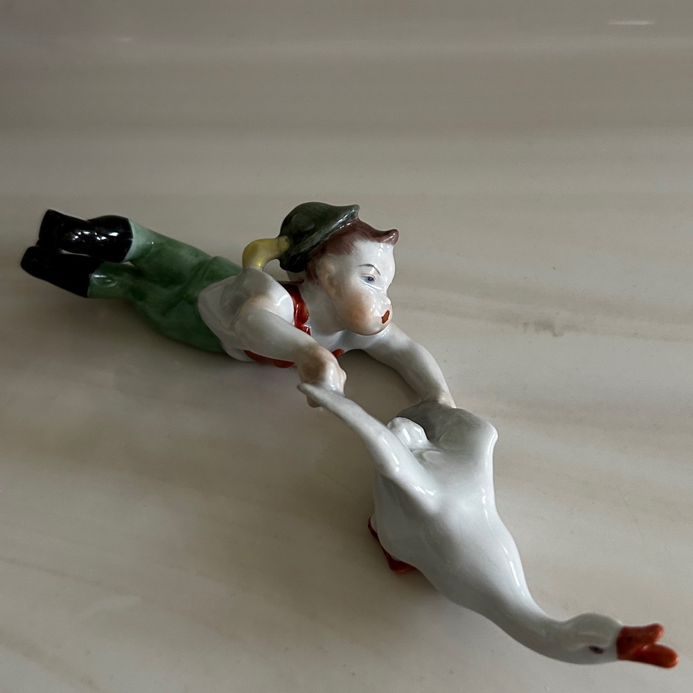 Rare Herend Boy Catching Goose Vtg